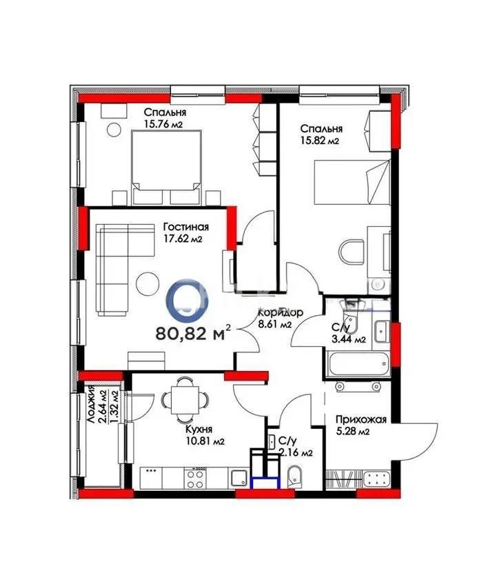 Продажа 3-комнатной квартиры, 80.82 м² в Астане - фото 5