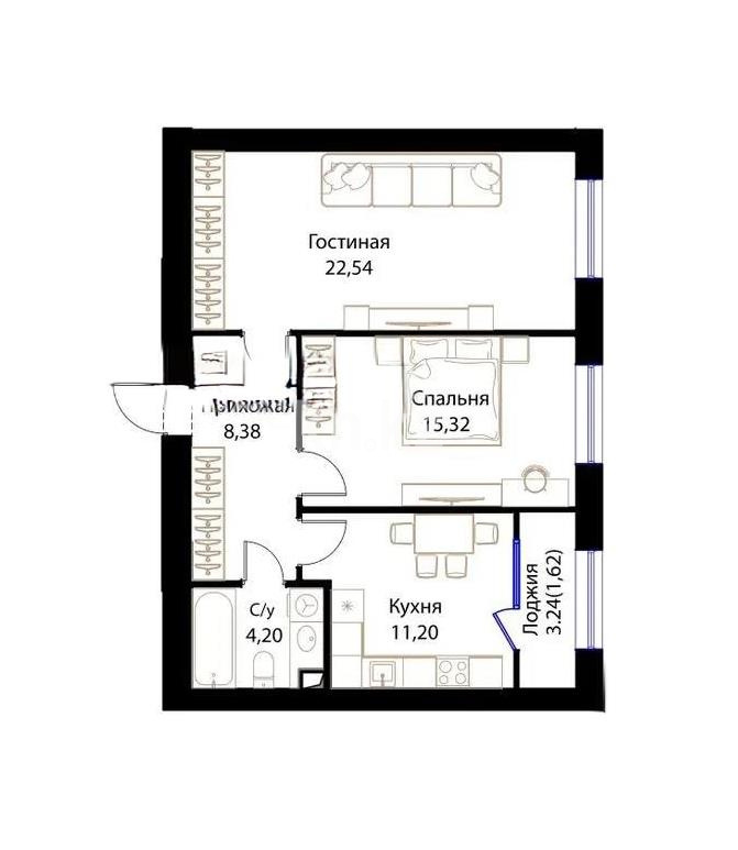 Продажа 2-комнатной квартиры, 63.26 м², ул. Жошы хана, дом  12/3 в Астане