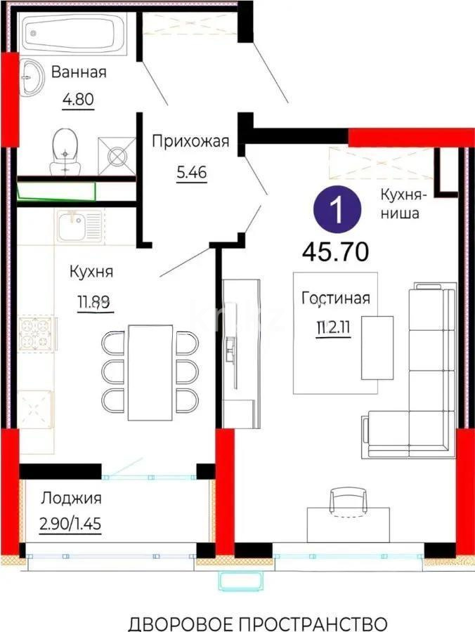 Продажа 1-комнатной квартиры, 45.7 м², ул. Е-882, дом  7 в Астане