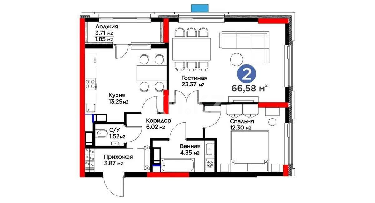Продажа 2-комнатной квартиры, 66.58 м² в Астане - фото 2