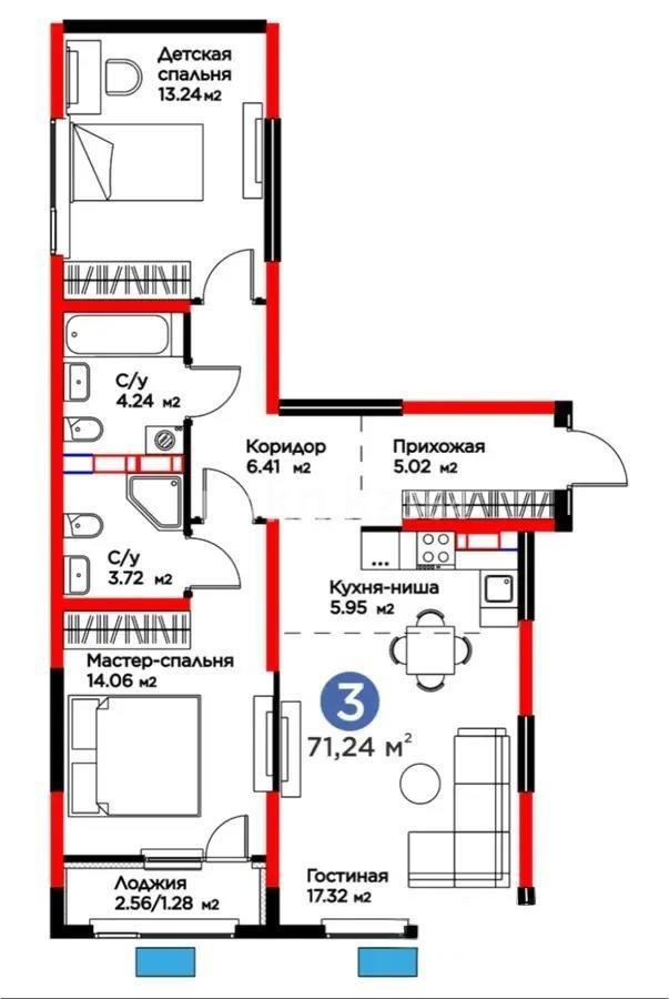 Продажа 3-комнатной квартиры, 71.24 м² в Алматы - фото 3