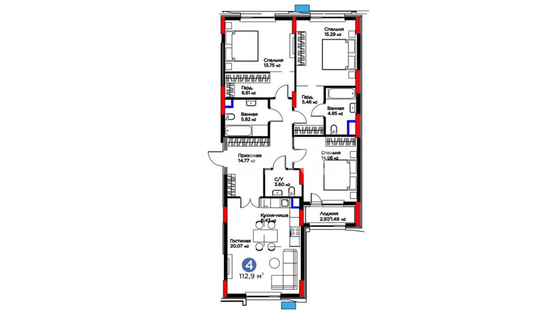 ЖК MoD. Urban, 4-комнатная, цена 70 539 920 ₸, 624 800 ₸&nbsp;/&nbsp;м²