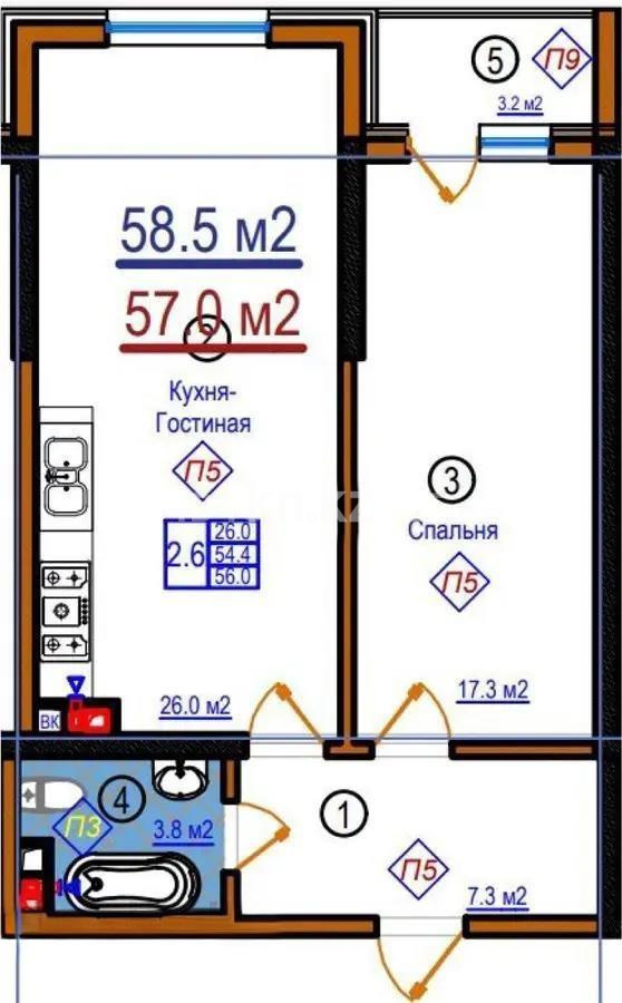 Продажа 2-комнатной квартиры, 58.5 м², пр. Рыскулова, дом  103/7 стр в Алматы