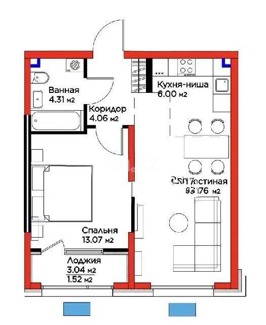 Продажа 2-комнатной квартиры, 46.72 м² в Алматы