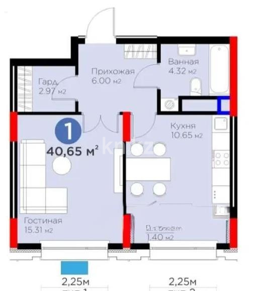 Продажа 1-комнатной квартиры, 40.7 м² в Астане