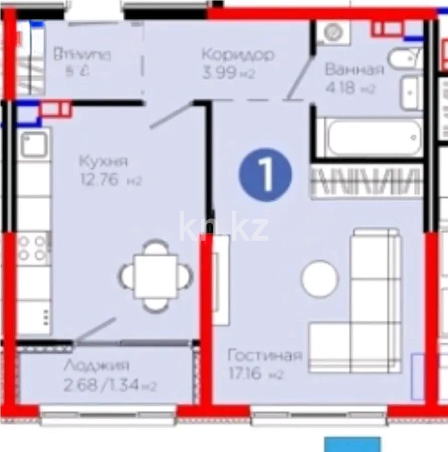 Продажа 1-комнатной квартиры, 42.43 м² в Алматы - фото 3