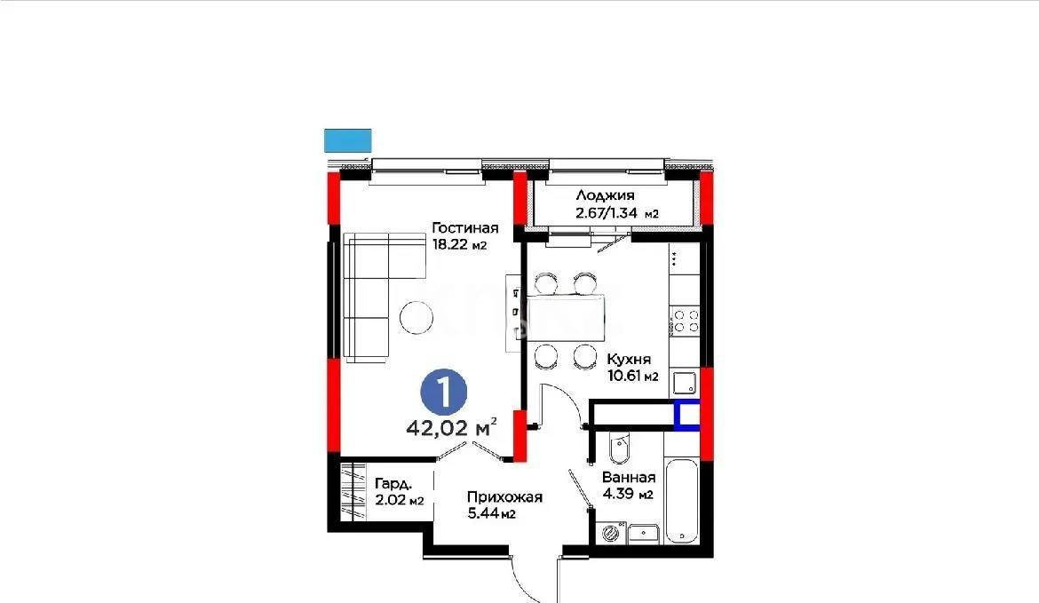 Продажа 1-комнатной квартиры, 42 м² в Астане