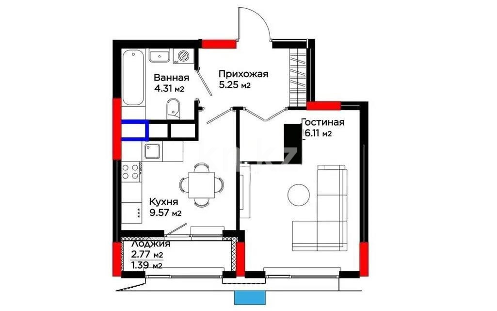 Продажа 1-комнатной квартиры, 36.63 м² в Астане