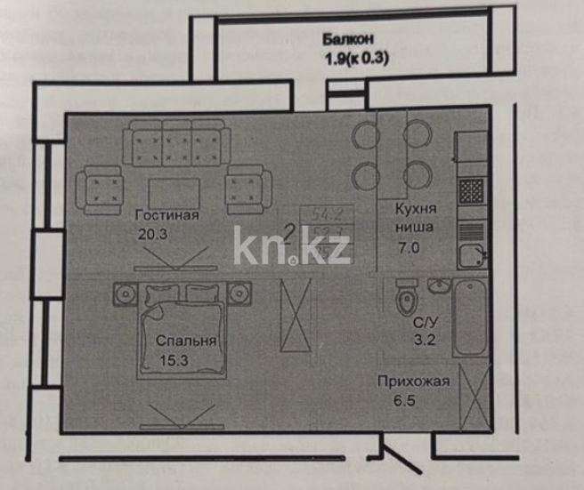 Продажа 2-комнатной квартиры, 54.2 м², ул. Калдаякова, дом  46 в Астане
