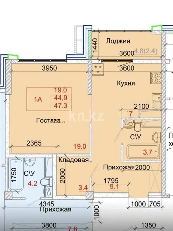 Продажа 1-комнатной квартиры, 47.4 м² в Алматы - фото 3