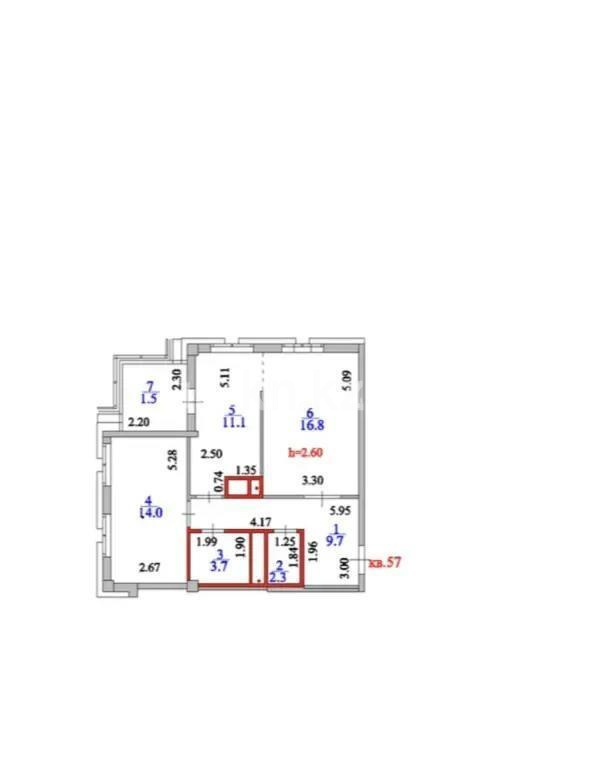 Продажа 2-комнатной квартиры, 59.1 м², ул. Бухар жырау, дом  25/1 в Астане - фото 2