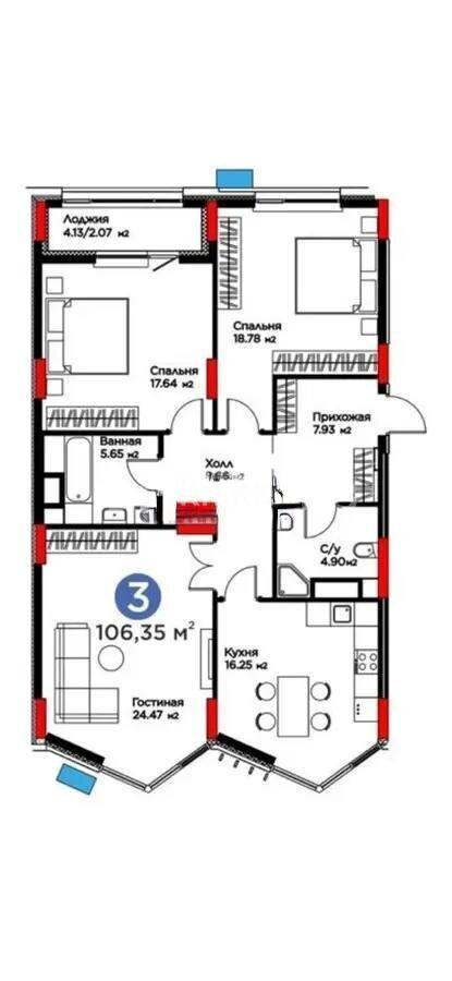 Продажа 3-комнатной квартиры, 107 м² в Астане