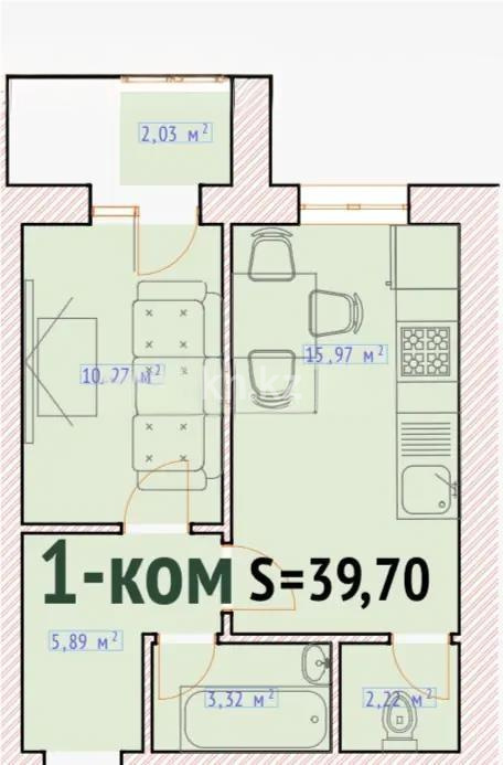 Продажа 1-комнатной квартиры, 39.7 м² в Астане