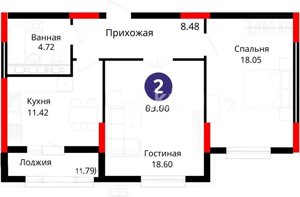 Продажа 2-комнатной квартиры, 63.06 м², ул. Е-429, дом  14 в Астане - фото 4