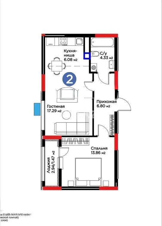 Продажа 2-комнатной квартиры, 49.83 м², ул. Нурмагамбетова, дом  17 стр в Астане
