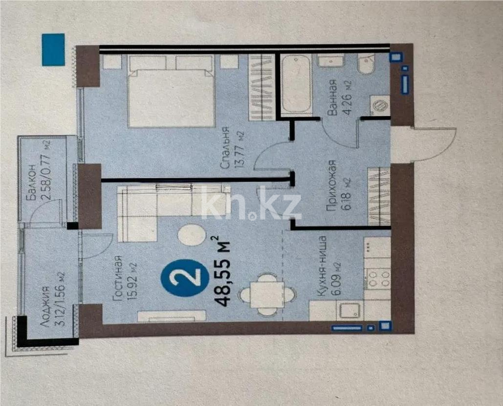 Продажа 2-комнатной квартиры, 49 м² в Астане