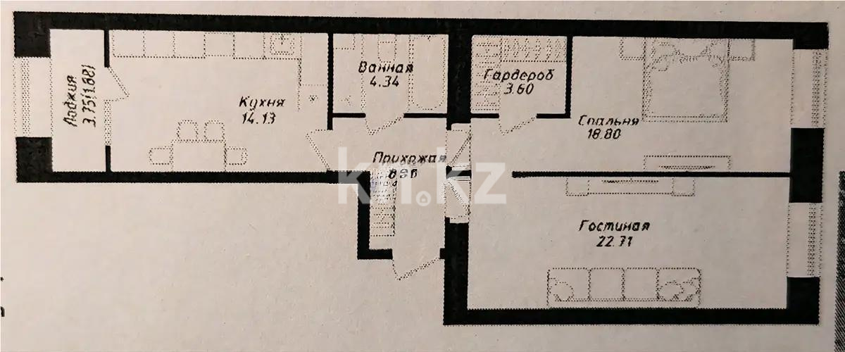 Продажа 2-комнатной квартиры, 71.47 м² в Астане