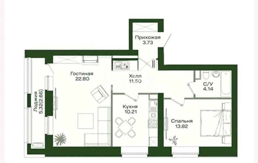 Продажа 2-комнатной квартиры, 68.6 м² в Астане - фото 4