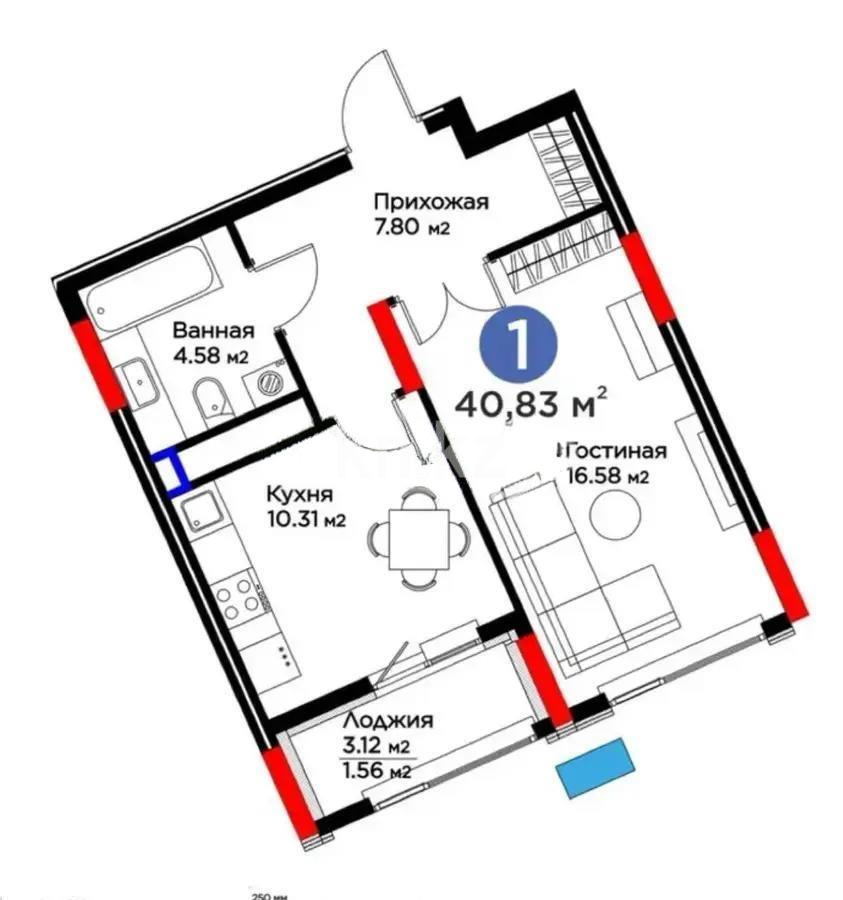 Продажа 1-комнатной квартиры, 41 м², ул. Бухар жырау, дом  33 в Астане