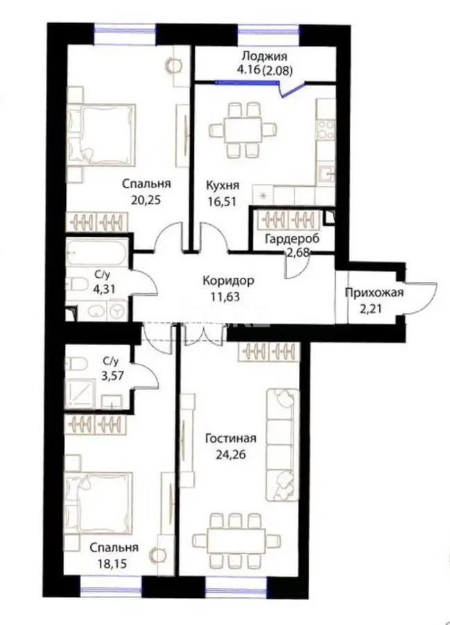 Продажа 3-комнатной квартиры, 106 м², ул. Жошы хана, дом  12/3 в Астане