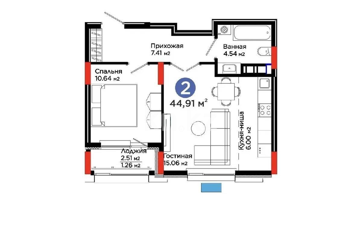 Продажа 2-комнатной квартиры, 44.91 м² в Астане - фото 2