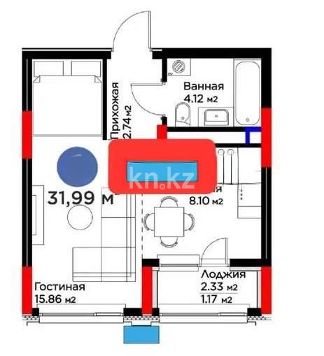 Продажа 1-комнатной квартиры, 32 м², пр. Туран, дом  57а в Астане