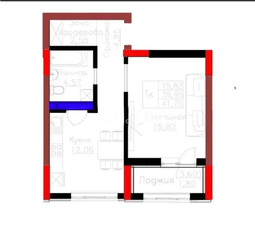Продажа 1-комнатной квартиры, 41.75 м² в Астане
