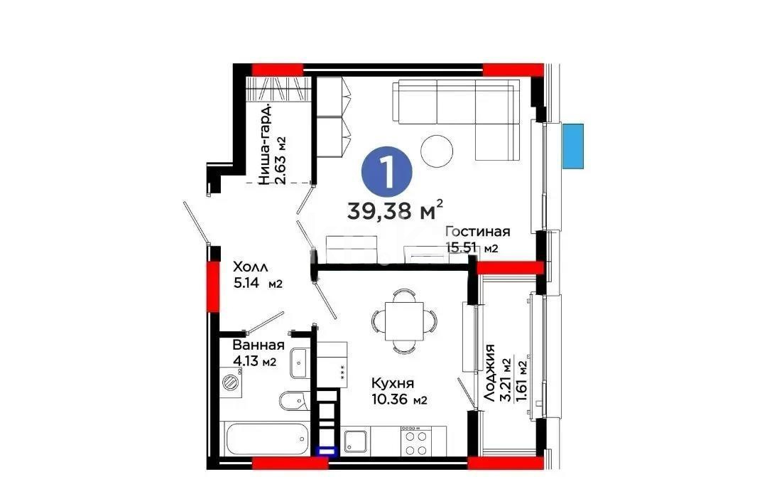 Продажа 1-комнатной квартиры, 39.38 м², ул. Е-321, дом  6/2 в Астане