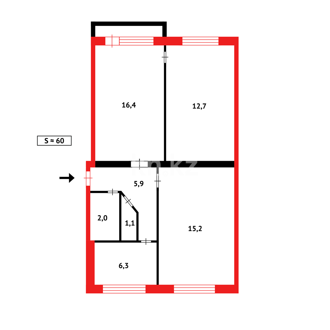Продажа 3-комнатной квартиры, 59 м², ул. Жекибаева в Караганде - фото 10
