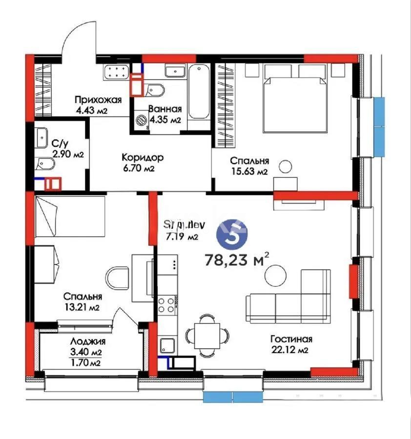 Продажа 3-комнатной квартиры, 79 м² в Астане - фото 5