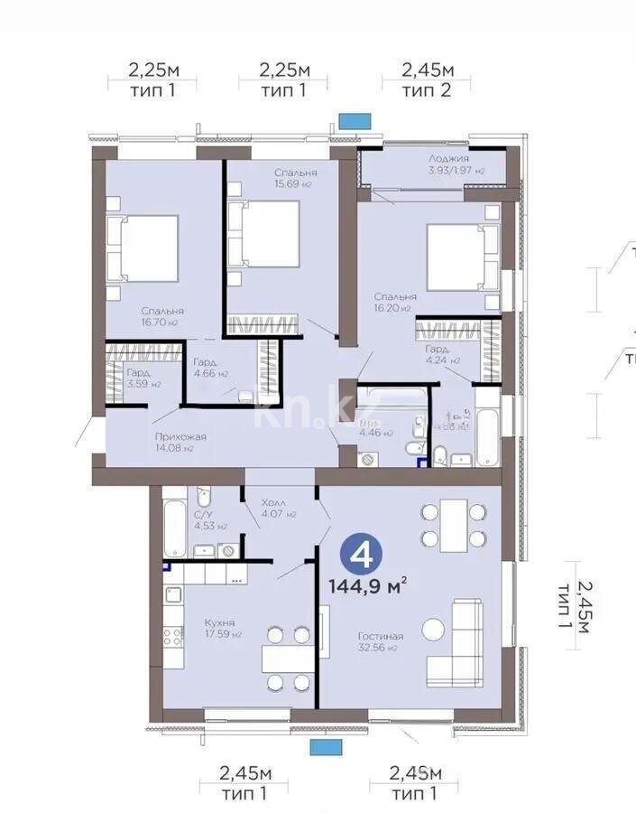 Продажа 4-комнатной квартиры, 144.9 м² в Астане