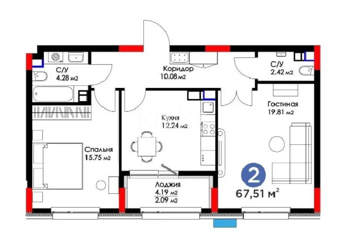 Продажа 2-комнатной квартиры, 66 м², ул. Е-900, дом  4 в Астане - фото 6