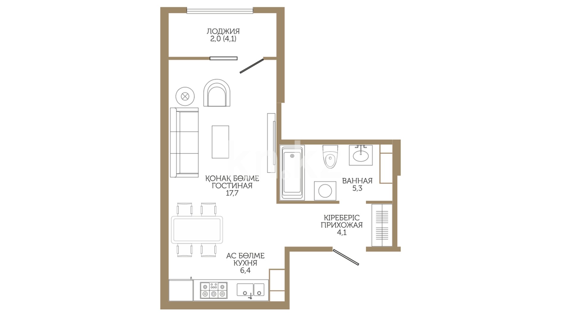 ЖК Jan Dostar, 1-комнатная, цена 18 815 000 ₸, 530 000 ₸&nbsp;/&nbsp;м²