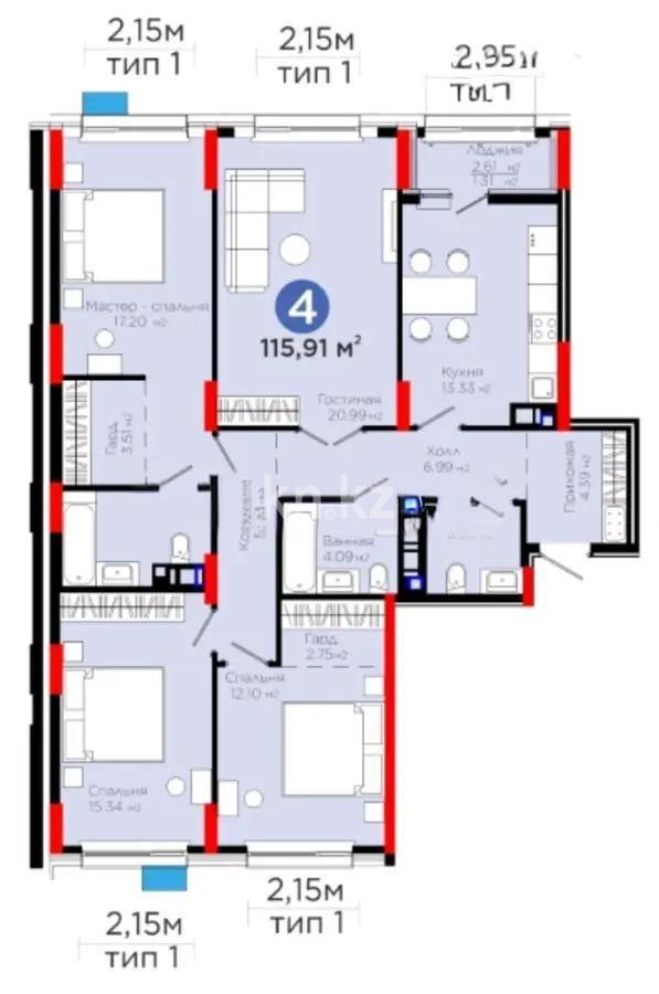 Продажа 4-комнатной квартиры, 115.91 м² в Астане - фото 4
