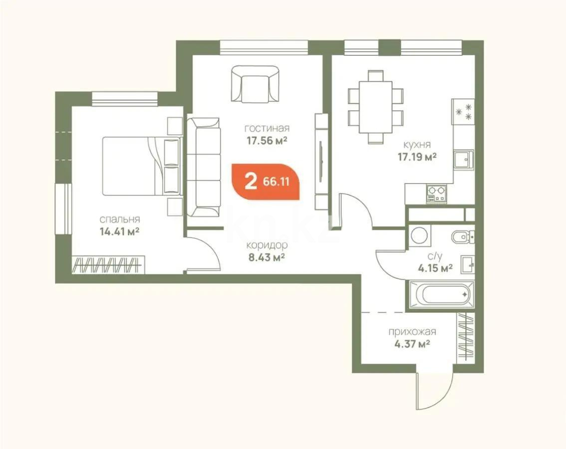 Продажа 2-комнатной квартиры, 66 м², пр. Рыскулова, дом  1 стр в Алматы