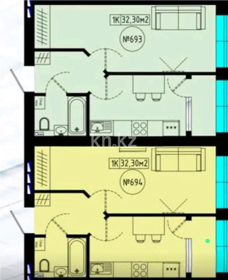 Продажа 1-комнатной квартиры, 32.3 м², ул. Е-128, дом  5 стр в Астане