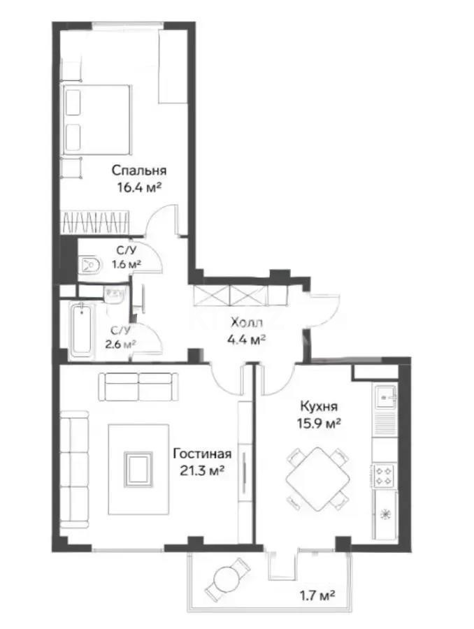 Продажа 2-комнатной квартиры, 70 м², ул. Сейитбекова, дом  18б в Алматы - фото 3