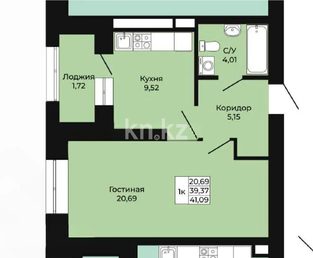 Продажа 1-комнатной квартиры, 41.09 м² в Астане