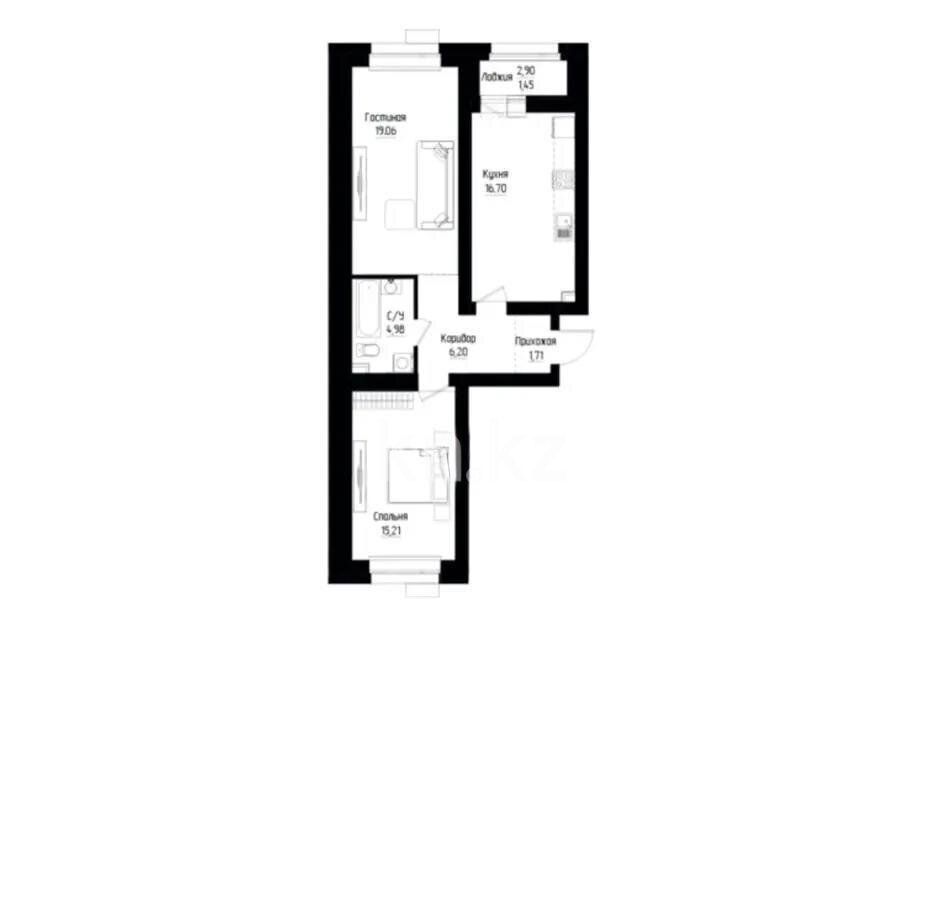 Продажа 2-комнатной квартиры, 65.31 м² в Астане