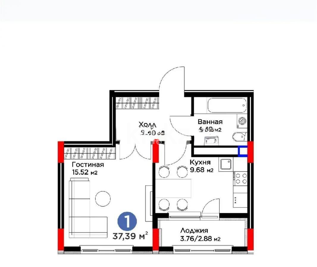 Продажа 1-комнатной квартиры, 37.39 м², ул. Е-915, дом  15 в Астане