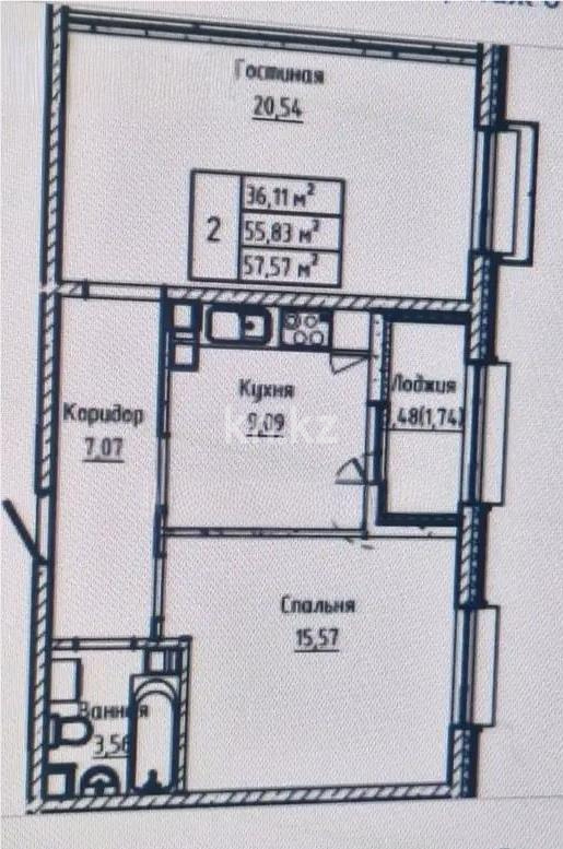 Продажа 2-комнатной квартиры, 58.77 м² в Астане