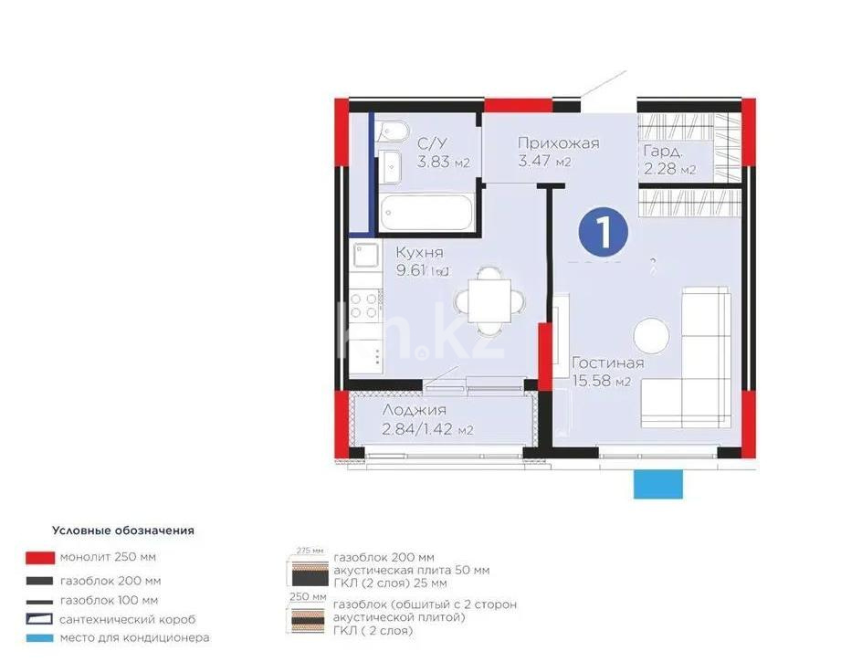 Продажа 1-комнатной квартиры, 36 м² в Астане