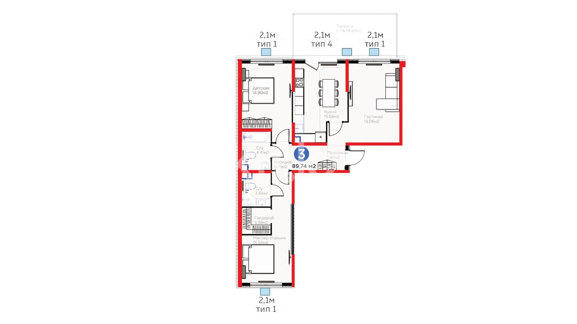ЖК Dream City. Eco, 3-комнатная, цена 50 462 596 ₸, 562 320 ₸&nbsp;/&nbsp;м²