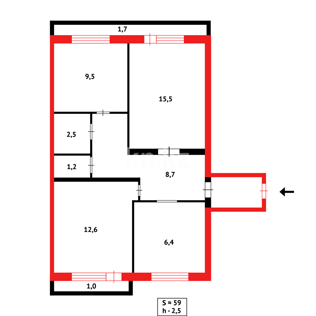 Продажа 3-комнатной квартиры, 59 м², ул. Аманжолова, дом  71 в Караганде - фото 18
