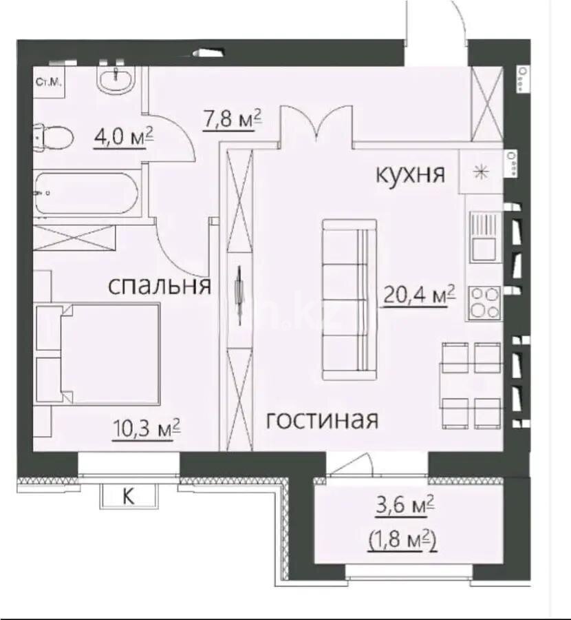 Продажа 2-комнатной квартиры, 45 м² в Караганде
