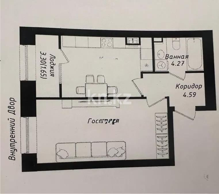 Продажа 1-комнатной квартиры, 43.31 м² в Астане