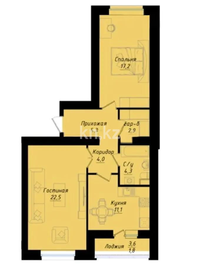 Продажа 2-комнатной квартиры, 69.1 м², ул. Толе би, дом  1 стр в Астане