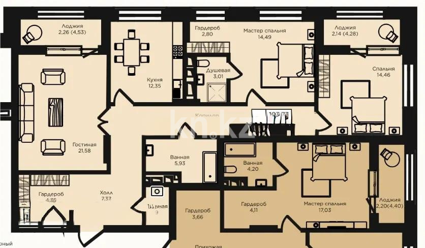 Продажа 3-комнатной квартиры, 108.8 м² в Астане