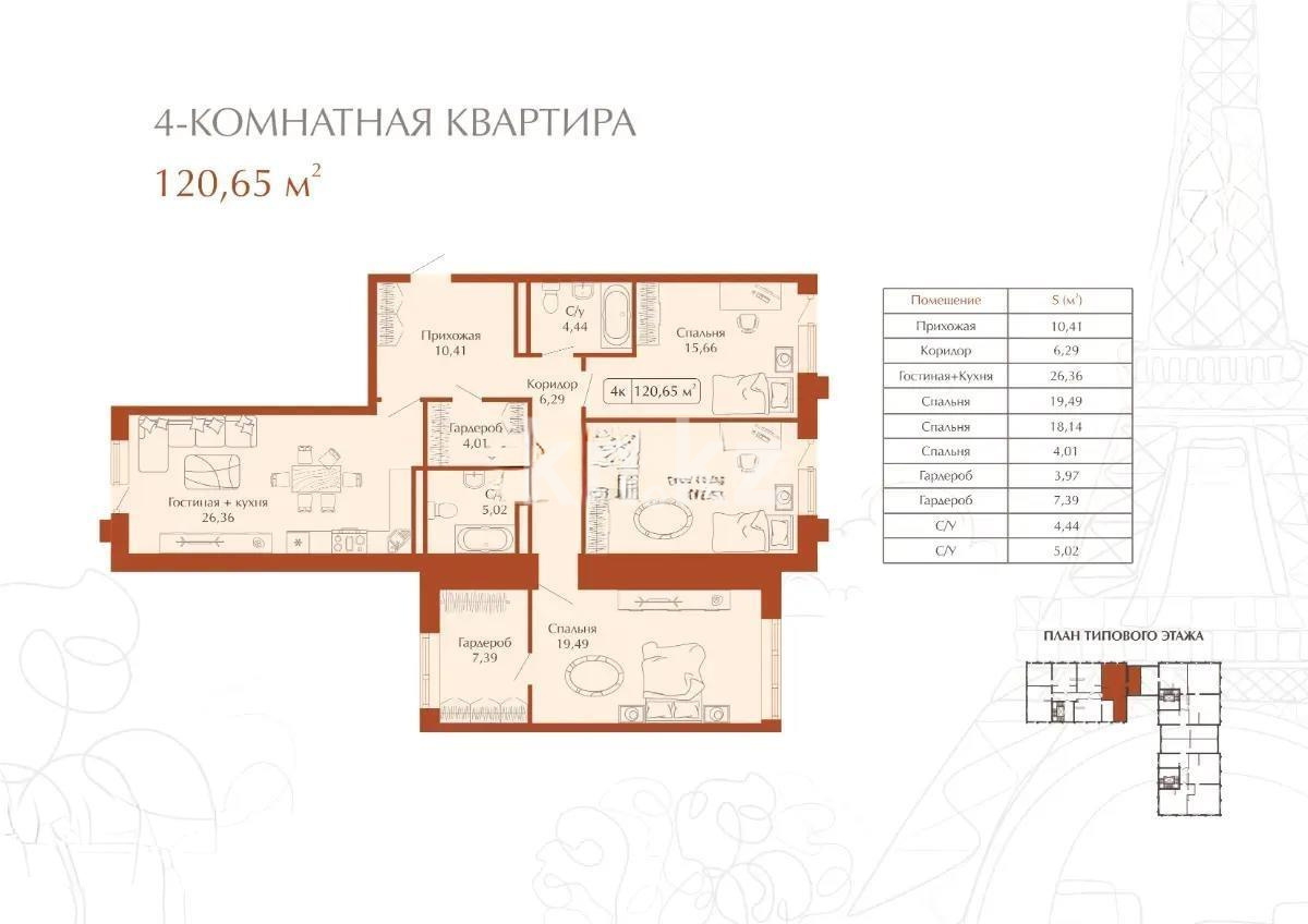 Продажа 4-комнатной квартиры, 120 м² в Караганде
