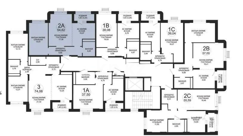 Продажа 2-комнатной квартиры, 55.62 м² в Астане